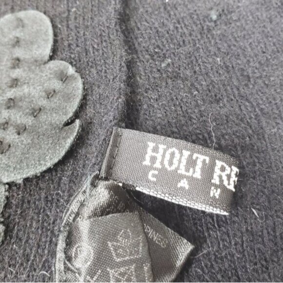 Holt Renfrew Angora Lambswool Nylon Scarf Black Floral Appliques Winter Warmth - Picture 5 of 12